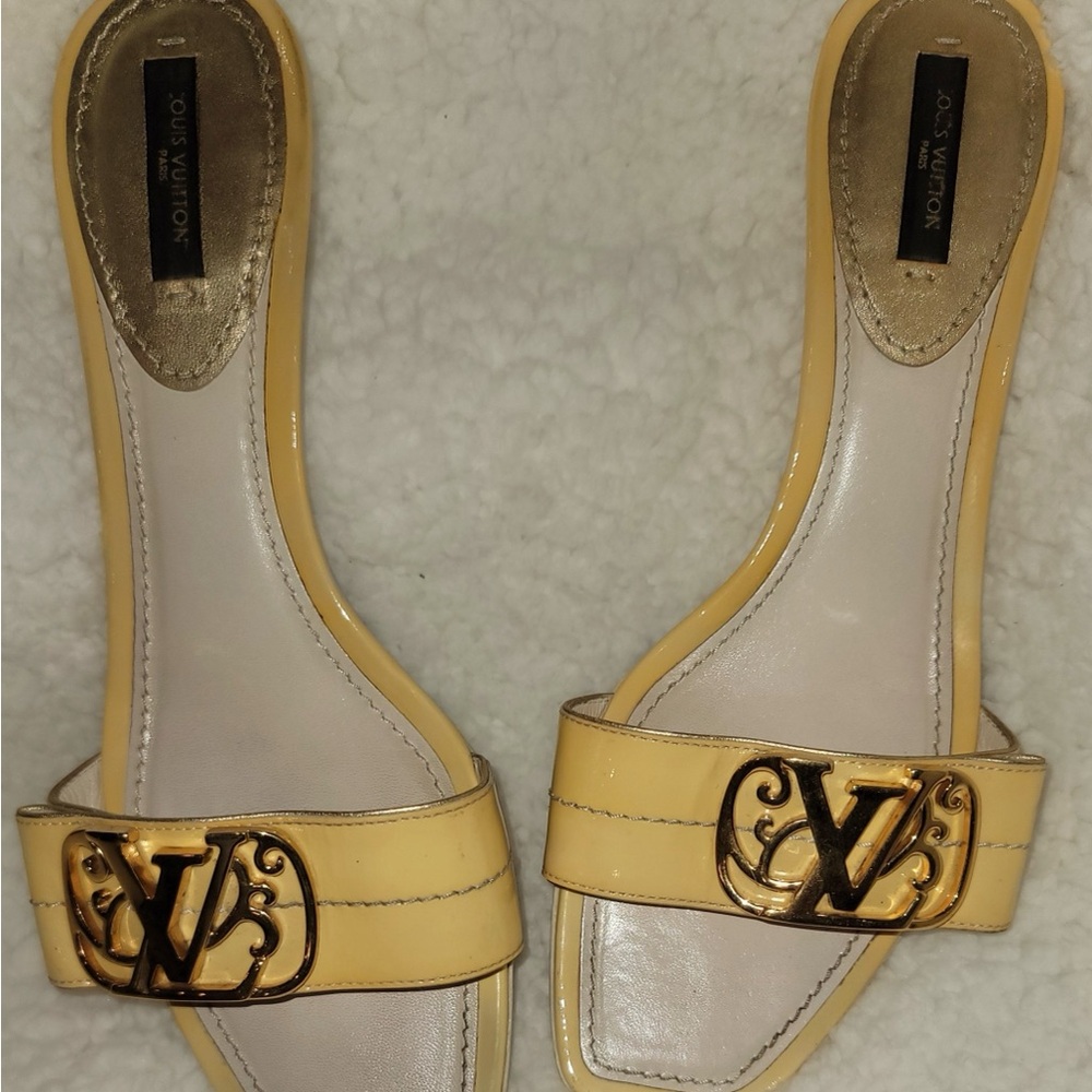 Louis Vuitton Yellow Mules with Gold Logo